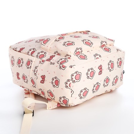 School backpack of textiles on a zipper, 3 pockets, beige/pink color-4