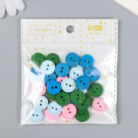 Buttons wood for creativity 2 punctures "stitches" set 40 pcs mix 1.5x1.5 cm-4