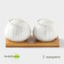 Набор фарфоровый для специй на бамбуковой подставке BellaTenero «Тюльпан», 2 предмета: солонка 75 мл, перечница 75 мл, цвет белый