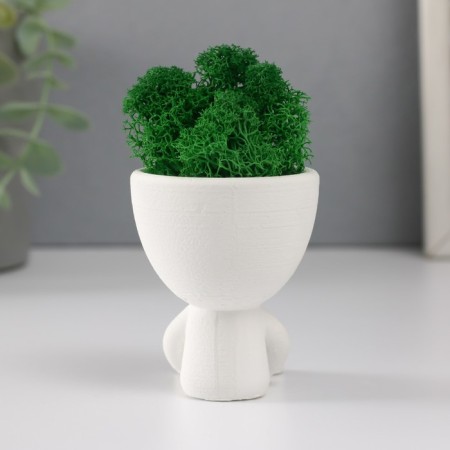 Kashpo concrete mini "Mr. Green in anticipation" with moss white 5.5x7x7 cm (moss green stabiliz)-2