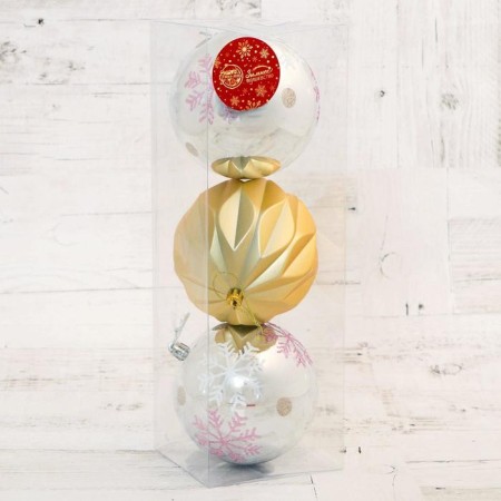Set of balls plastic D-10 cm, 3 pcs "Berta Snowflakes" silver-gold-1