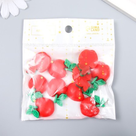 Decor for creativity plastic "Red apple with leaves" set of 10 pcs 3x1.7 cm-3