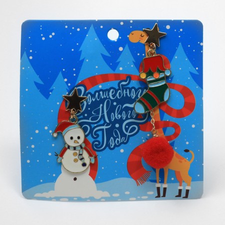 New Year! Earrings "New Year" snowman with toe, colored in gold-5