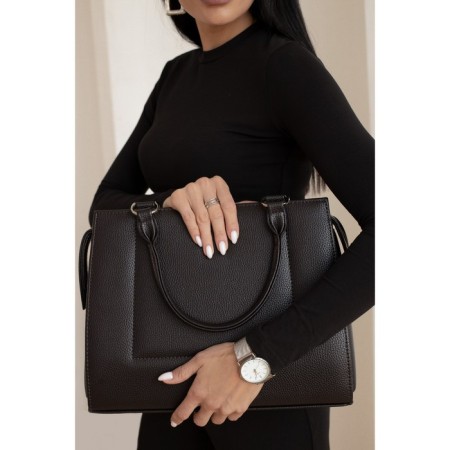 Women's bag El Masta with a zipper, external pocket, long belt, dark brown color-10