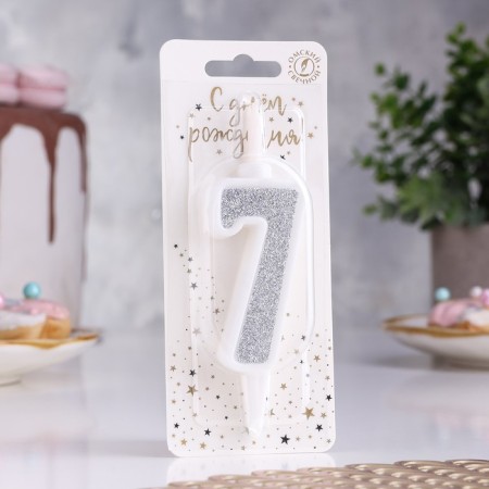 Candle for Cake "Super Suprine", 10.4 cm, number "7", silver sparkle-1