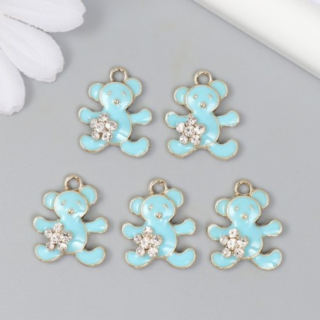 Decor for creativity metal, enamel, rhinestones "Bear with a flower" blue, gold 0.5x1.7x2 cm 989119-2