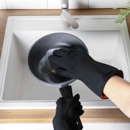 Rubber domestic gloves, shares, size L, super dense, 100 g, black color-2