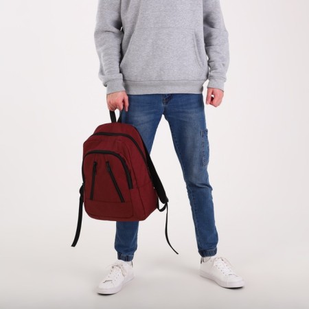 A backpack with a zipper, "saxi", an outer pocket, burgundy color-9