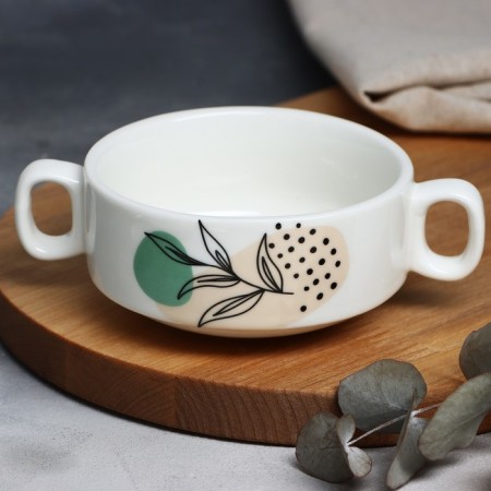 Twitz with handles ceramic "branch", 10.5 x 5 cm, 220 ml, white color-1