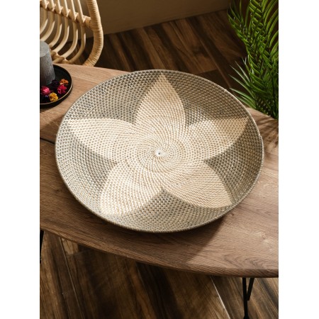 Decorative wicker rattan "Flower", 50x50x5 cm, gray