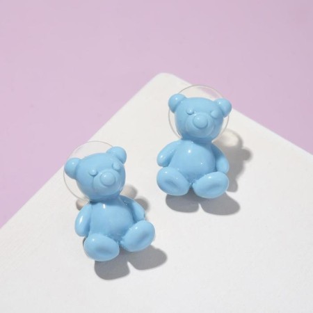 Earrings plastic "bears" voluminous, blue color-1