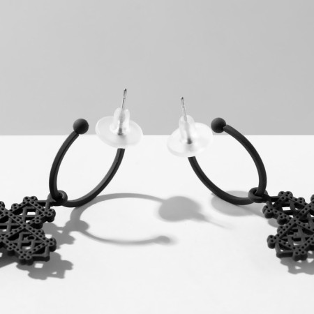 Emall earrings "cross" openwork, matte black color-1