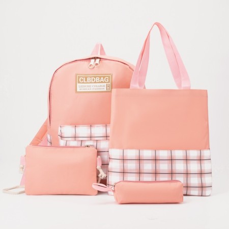 Set of a backpack with a zipper, chover, bag, cosmetic bag, peach color-2