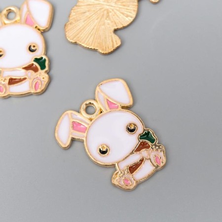 Decor for creativity metal, enamel "Bunny funny with carrots" 2.3x2 cm
