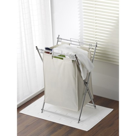 Axentia linen basket, chrome with beige bag, polyester, 44x72x34 cm, 57 liters-1