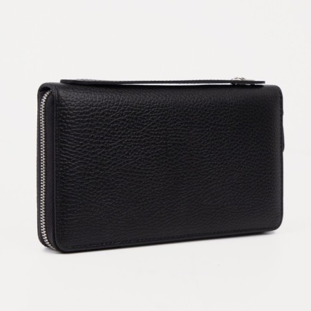 Male purse with lightning, with a pen, for bills, for cards, for coins, black color-1