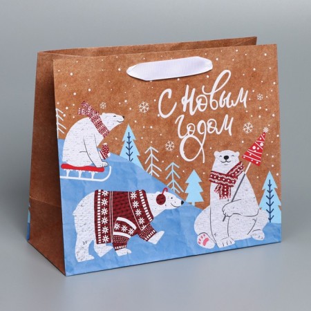 Craft horizontal package “White bears”, Ml 27 x 23 x 11.5 cm, New Year-1