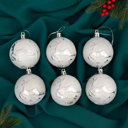 Set of balls plastic D-6 cm, 6 pcs "Northern Deer" silver