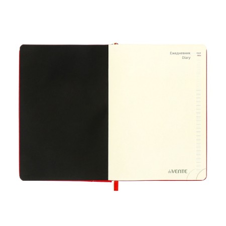 The diary is low, A5 160 sheets, leatherette, DEVENTE. KLINT, a solid cover with foam rubber, pocket, lies, block 70, red-7
