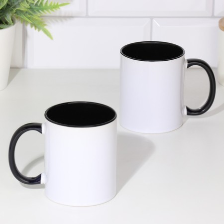Coraming mug of ceramic with a logo, white color, volume 320 ml, black bottom