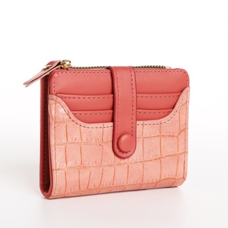 Women's wallet on the button, pink color