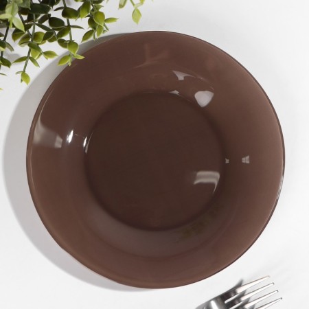 Glass plate "Brown City", d = 19.5 cm, brown color
