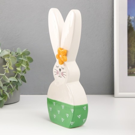 Souvenir Ceramics "Bunny sleeping, with chamomile on the ear" White-green 10.4x4.3x23.7 cm-1