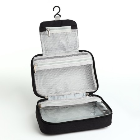 Cosmetic bag, 3 parts on zippers, black color-2