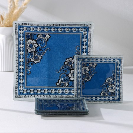 Set of table "Jewelry", 7 items: 30 × 30 cm - 1 pc, 18 × 18 cm - 6 pcs, color blue