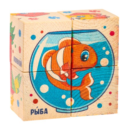 Wooden cubes "Pets", set of 4 pcs.-3