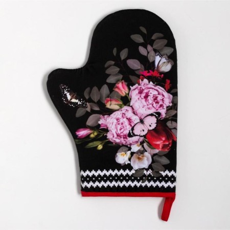Kitchen "Flowers" mittens-output 20x28cm, 19x19cm wax, 100% HL-1