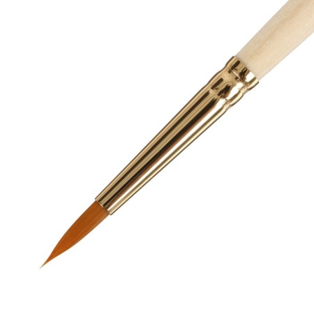 Synthetic brush, round, hard, shortened insert, rubloff series 1310 No. 4, short handle is saturated with varnish, yellow clip-2
