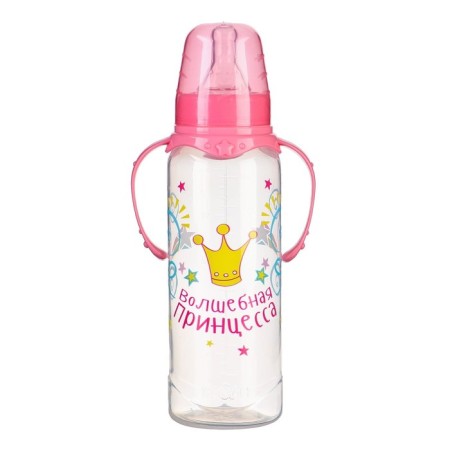 A bottle of feeding "Princess", classic throat, 250 ml., 3 months, with handles, pink color-5