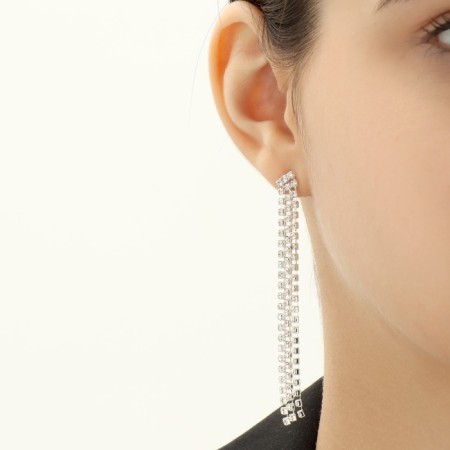 Set 2 objects: earrings, necklace "ice" pigtail, 80cm, white color in silver, 80cm-5