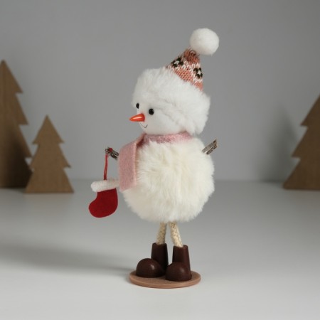 Souvenir Textile "Snowman in a pink scarf, with a sock" 11x7x17.3 cm-1