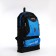 A backpack on a zipper with an increase, 55l, 5 external pockets, blue color