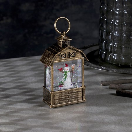 LED figure "Lantern with a snowman" 7.5 × 14 × 4.2 cm, plastic, sparkles, batteries AG13x3, glow warm white-1