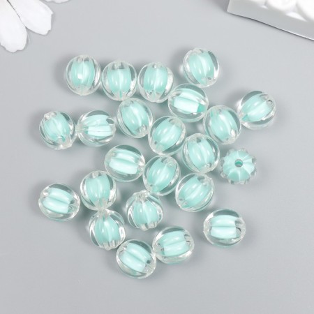 Plastic beads "Ball ribbed - inner color green" set 20 g 1.2x1.1 cm-2