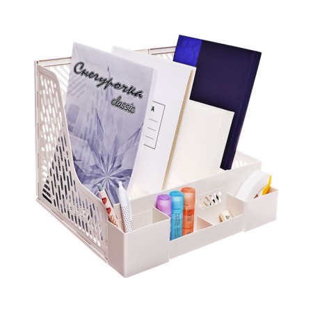 Vertical tray, 4 sections, with branches for writing accessories, calligrata, white