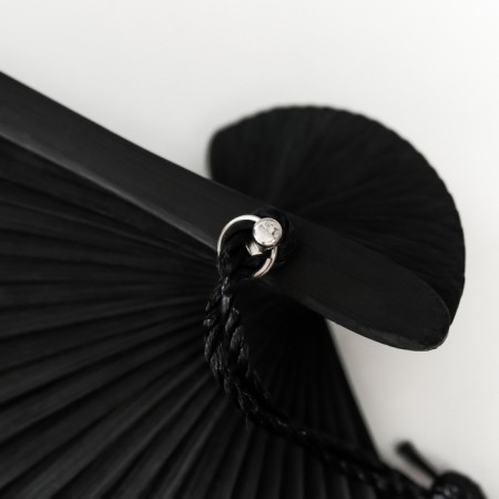 Fan bamboo, textiles h = 21 cm "Butterflies in the grass" black and white, with a brush-4