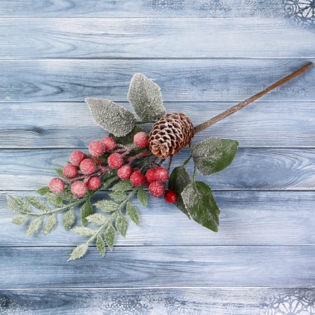 Decor "Winter Dreams" branch leaves berry lump, 27 cm-1