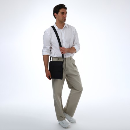 Male bag over the shoulder, Textura, external pocket, black color-7