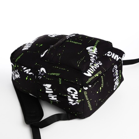 Young backpack from textiles on lightning, 3 pockets, black/light green color-4