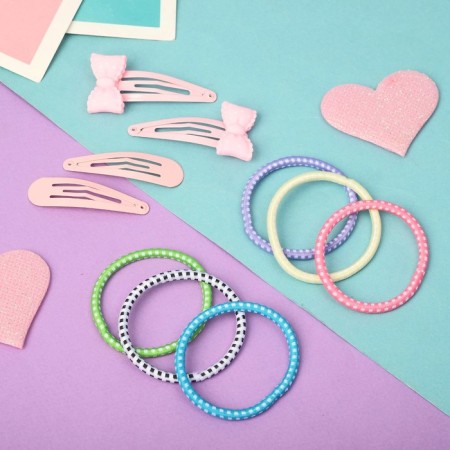 Hair Set "Olivia" (6 rubber bands, 4 invisibility 4.5 cm) Pink bow-1