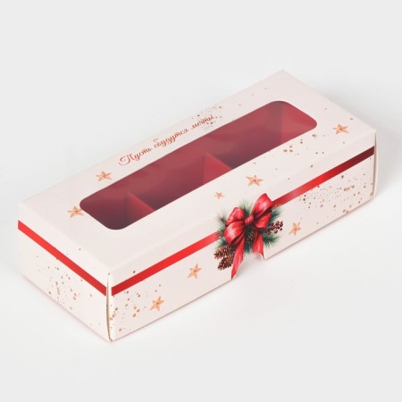 New Year. Box for 3 sweets, "Happy New Year!", 13x5x3.3 cm, confectionery packaging-3