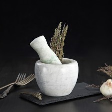 A mortar with a pestle made of stone “marble”, 10 × 8 cm, white color