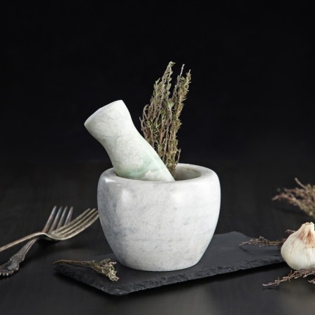 A mortar with a pestle made of stone “marble”, 10 × 8 cm, white color