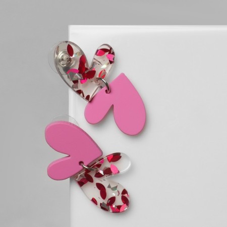Acryl Earrings "Heart" steam, pink color-1