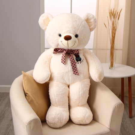 Soft toy "Bear", with a bow in polka dots, 100 cm, white color-5