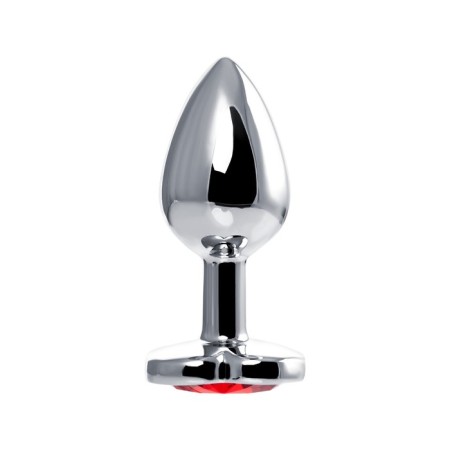 Anal plug, metal, silver, with a crystal of ruby ​​color, 7 cm, D 2.7 cm, 50 g-2